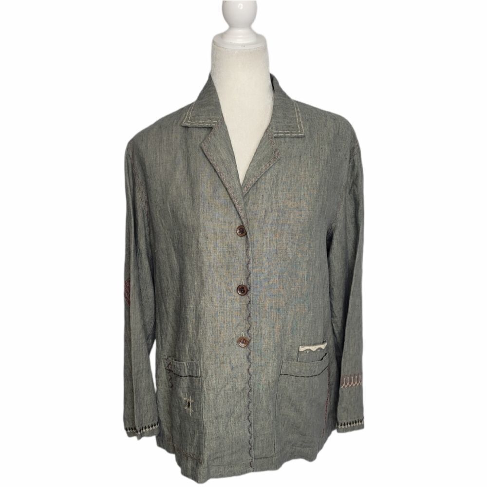 J. JILL shacket‎ gray oversized linen patchwork shirt jacket XS